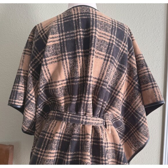size S/M Rachel Roy Plaid Kimono-Style Belted Cape Poncho Open Front & Short Sle - Picture 5 of 10